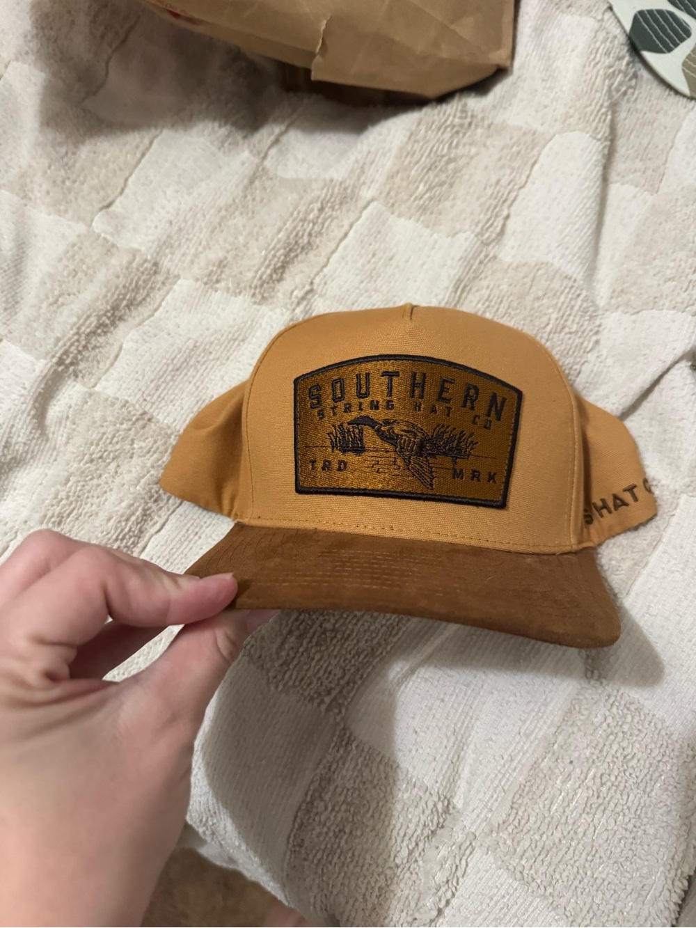 Southern String Hat Co. Tan Leather-Brim Trucker Hat